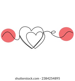 Forma cardíaca del día de San Valentín Arte vectorial continuo de una línea y dibujo de forma de amor