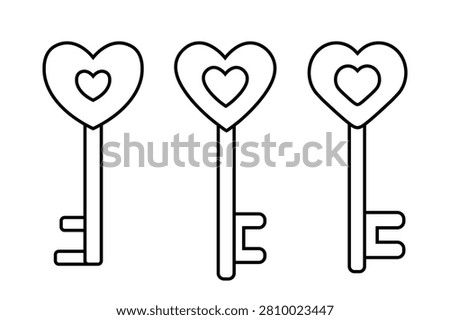 Valentine's day heart shape key outline set.
Love key Coloring pages and templates clipart.
White background.