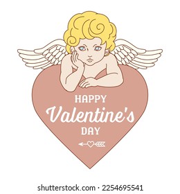 Valentine's day Heart shape logo and Cupid with one hand resting under their chin - Include fill