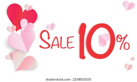 Valentine's day heart shape. Paper heart. Promotional label. Sale 10%. Vector banner