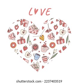 Valentine's Day heart shape pattern and hand drawn style love lettering. Greeting card cover design.