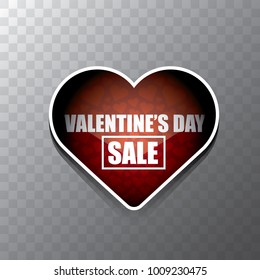 Valentines day heart shape sale label or sticker isolated on transparent background . Vector sales poster or banner design template