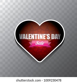 Valentines day heart shape sale label or sticker isolated on transparent background . Vector sales poster or banner design template