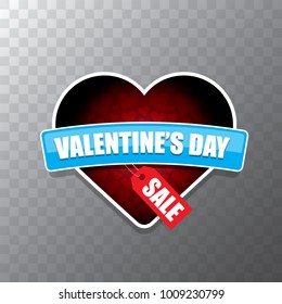 Valentines day heart shape sale label or sticker isolated on transparent background . Vector sales poster or banner design template