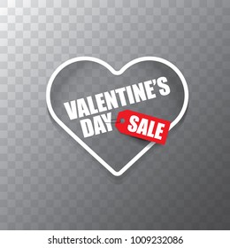 Valentines day heart shape sale label or sticker isolated on transparent background . Vector sales poster or banner design template