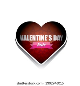 Valentines day heart shape sale label or sticker isolated on white background . Vector sales poster or banner design template