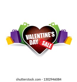 Valentines day heart shape sale label or sticker isolated on white background . Vector sales poster or banner design template
