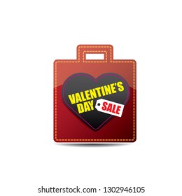 Valentines day heart shape sale label or sticker isolated on white background . Vector sales poster or banner design template
