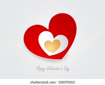  Valentine's Day Heart Shape Vector Illustration with Golden, Red and White Colour for Cards and Greetings. Place for Text