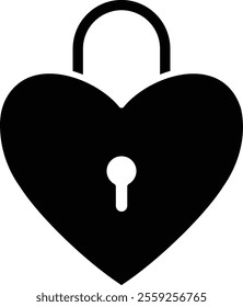 Valentine's day heart shaped lock black silhouette.
Transparent background.