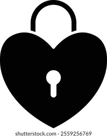 Valentine's day heart shaped lock black silhouette.
Transparent background.