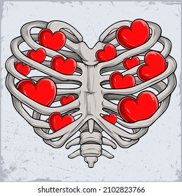 Valentine's day heart shaped ribcage with little red hearts inside