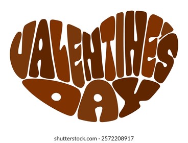 Valentine's day heart shaped typography. Vector illustration. Chocolate colored retro pop design. White background.