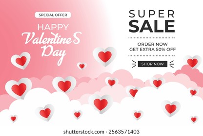 Valentine's Day Heart Shapes Super Sale Banner Template Design for Your Business.