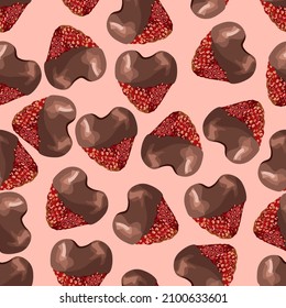 Valentine's Day Heart Strawberry in Chocolate Seamless Pattern