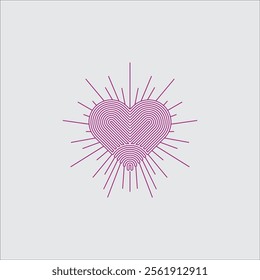 Valentine's day, Heart with sun burst vector illustration. logo design