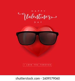 valentine's day heart in sunglasses. Cartoon icon heart. Emoji red heart. Vector illustration