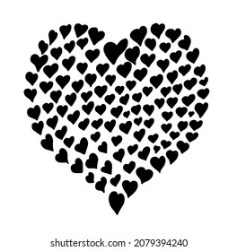 Valentine's Day. Heart symbol made from hearts isolated on white background. heart made of small hearts. hearts hand drawn vector