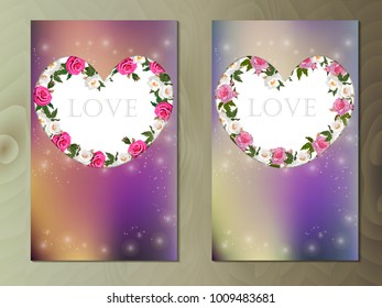 Valentines day heart with syringa and rose flower. Vector illustration. Wallpaper, flyers, invitation, posters, brochure, banners.
