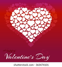 Valentines day heart with text and small hearts on red background