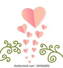 Valentines Day Heart and Tree on Paper Background. Vector illustration