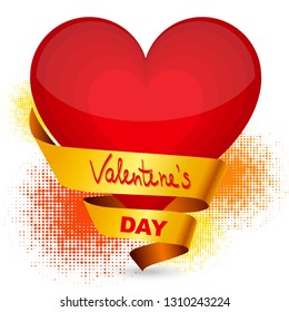 Valentine's day with a heart. Vector illustration. Red heart with Valentine's day inscription on white background