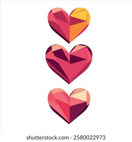 Valentine's day heart. Vector illustration on white background. Set of abstract hearts. Vector illustration. Colorful polygonal hearts.