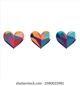 Valentine's day heart. Vector illustration on white background. Set of abstract hearts. Vector illustration. Colorful polygonal hearts.