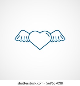 Valentines Day Heart With Wings Blue Line Icon On White Background