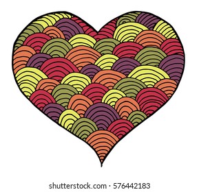 Valentines day heart. Zentangle color heart symbol. Vector illustration for web design, trendy printed products, posters, invitations and greeting cards.