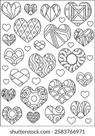 Valentine's Day Heart Zentangle Mandala Pattern Adult and Kids Coloring Page