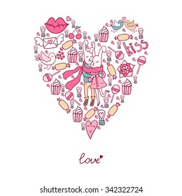  Valentine's Day heart.Doodle Heart. Valentines day card