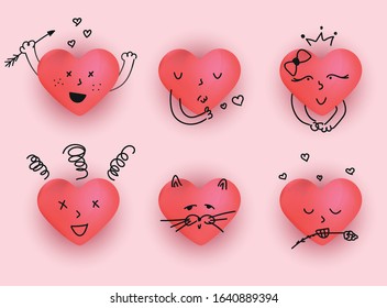 Valentines day hearts. 14 february. Romantic collection hearts stickers. Sticker collection emotions. Set of pink hearts for valentine day. Set of vector love icon sticker. 