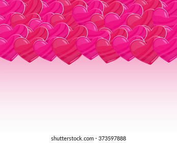 Valentines day hearts background. Black background with bright red and pink hearts. Valentine day hearts. Vector illustration can be used for web design, surface textures, printed products and other.