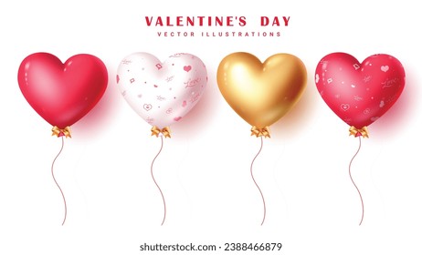 Valentine's day hearts balloon vector set design. Valentine's heart balloons inflatable collection floating for valentine, wedding and anniversary celebration elements. Vector illustration heart 