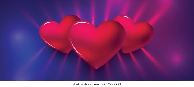 valentines day hearts banner with light effect and text space vector