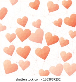 Valentine's Day hearts cover. Polygonal hearts in peach colors. Amazing digital design. Stylish vector illustration.