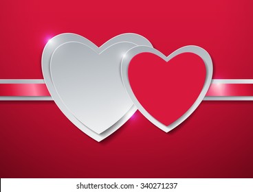 Valentines Day. Hearts cut out from Paper, Vector Illustration