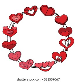 Valentine's day hearts design set. Cartoon frame border hand draw doodle vector illustration.