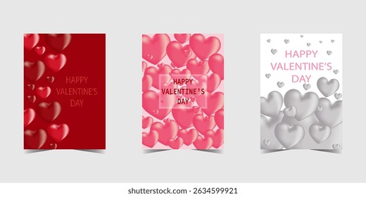 Valentine's day hearts design template set. Vertical festive Valentine's cards with hearts. Postcard template designe. Vector illustration
