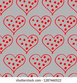 Valentines day hearts doodles seamless pattern. Romantic stickers collection. Hand drawn effect vector.