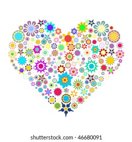 Valentine's Day, Hearts and Flowers Vector Illustrations.