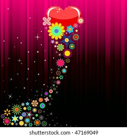 Valentine's Day, Hearts and Flowers Vector Illustrations.