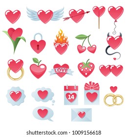 Valentine's day hearts icons set. Love symbols.