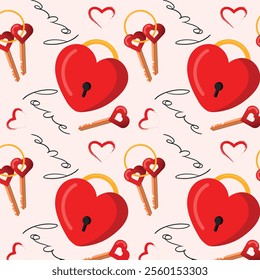 Valentine's day hearts love red background seamless pattern	