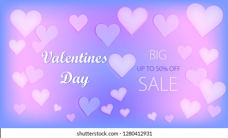 Valentine`s day. Hearts on abstract background. Wedding design. Postcard or internet banner.

