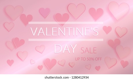 Valentine`s day. Hearts on abstract background. Wedding design. Postcard or internet banner.
