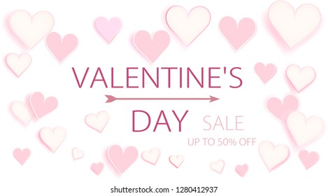 Valentine`s day. Hearts on abstract background. Wedding design. Postcard or internet banner.
