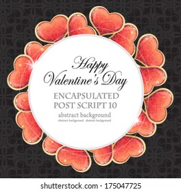 Valentine's Day hearts on black background with white place for text 