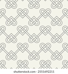 Valentine's Day hearts pattern. Celtic seamless pattern. Abstract graphic wallpaper. Vector tileable illustration. Interlaced geometric ornament.